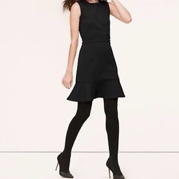 LOFT Dress Black Flounce Hem Peplum Dress Size 4P - Picture 1 of 7